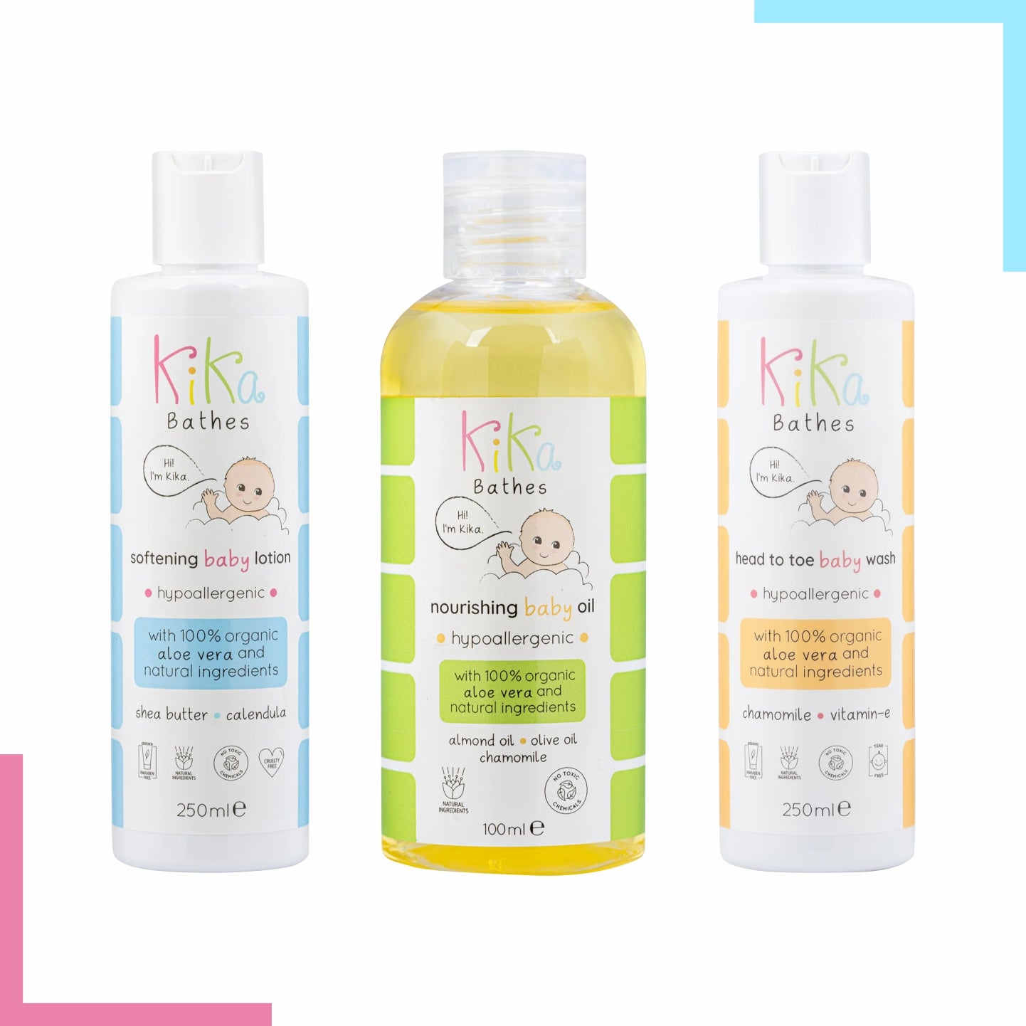 Kika Soft Skin Baby Bundle | Wash, Lotion & Massage Oil